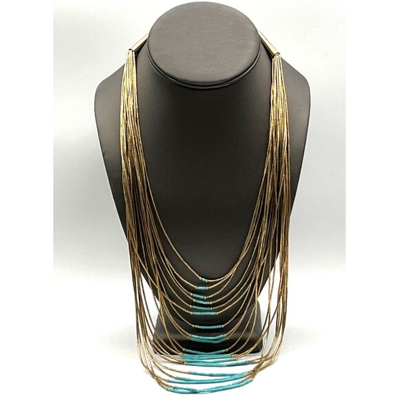 Southwest Raising Sun Liquid Silver Vermeil Turquoise 20 strand Necklace 20" - Picture 1 of 9